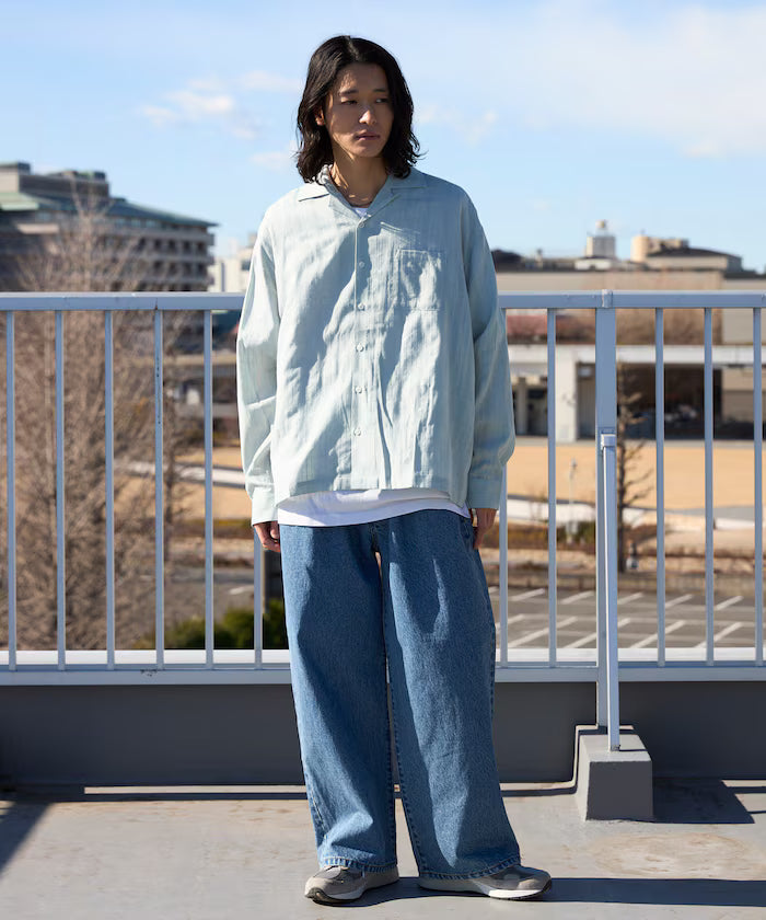 Dobby Woven Long Sleeve Open Collar Shirt / Big Silhouette