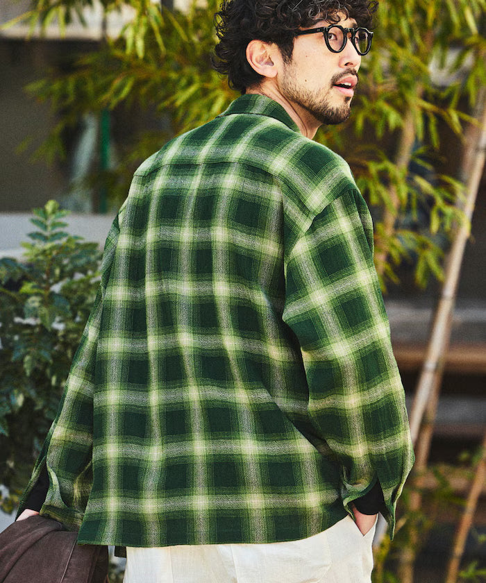 Pre-dyed ombre check sheer shirt relaxed fit