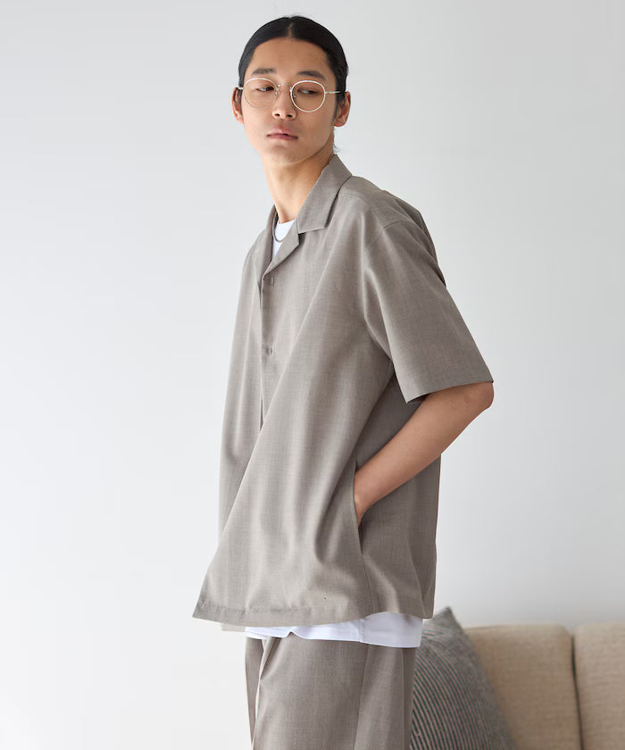 Functional Material Open Collar Short Sleeve Shirt Set 3 Piece Set / Washable / UV Cut / Quick Dry / Cooling Touch