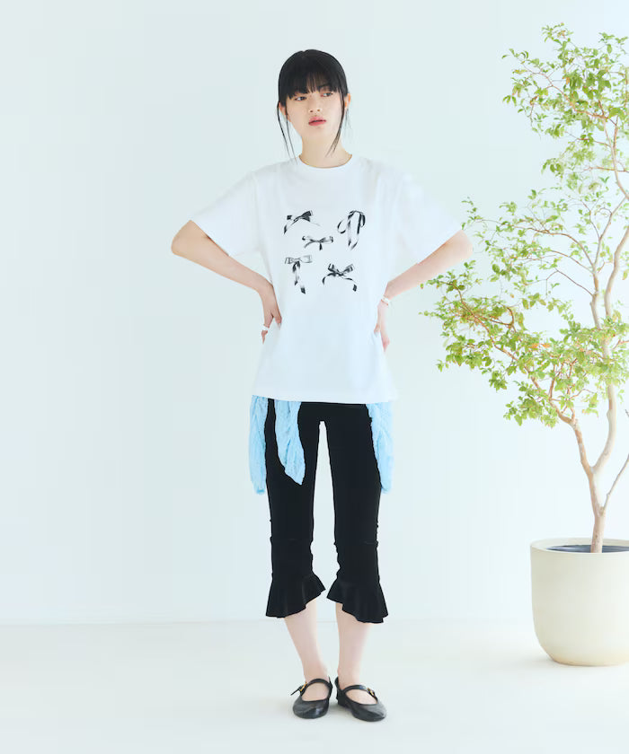 Comfortable Ribbon Print Crew Neck T-shirt