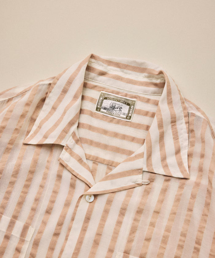 Indian-made Relaxed Fit Wide Stripe Sheer Sucker Open Collar Short Sleeve Shirt