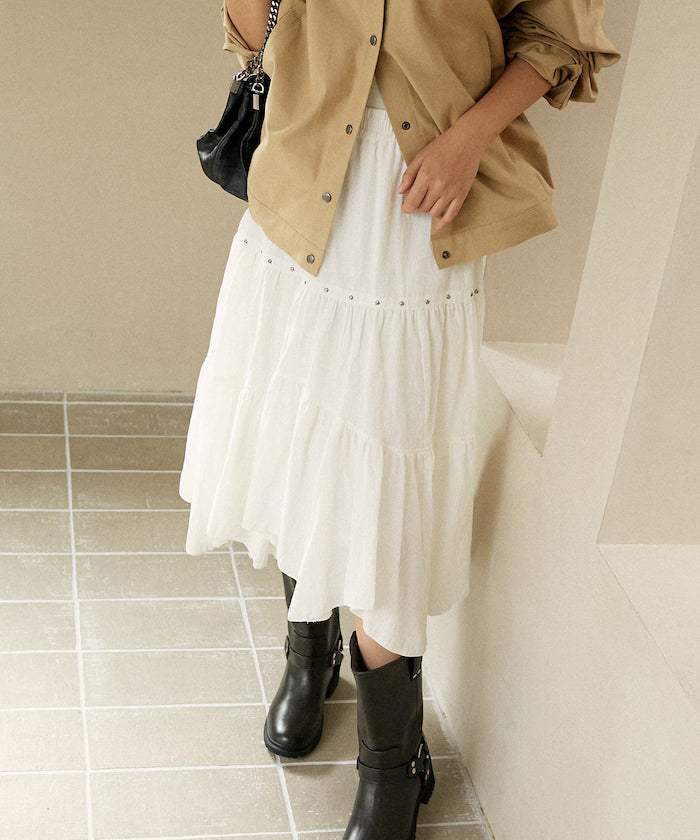 Studded Asymmetrical Tiered Skirt Limited Edition
