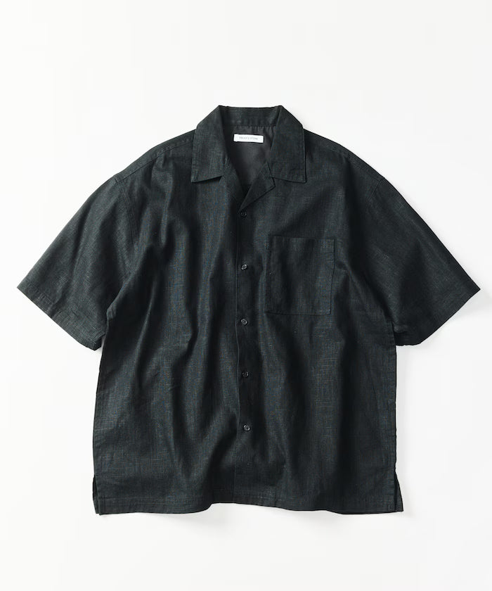 LINEN COTTON OPEN COLLAR SS SHIRT