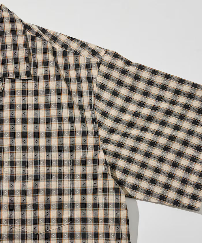Dobby Woven Check Relaxed Open Collar Short Sleeve Shirt