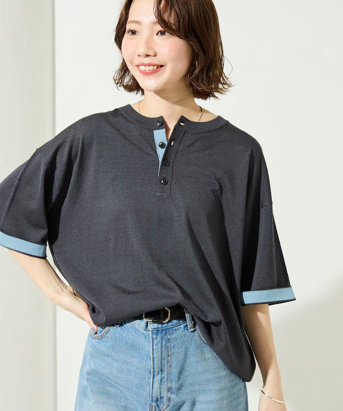 Relax Fit Relax Fit Cool Touch Color Block Henry Neck Pullover 【Limited Edition】