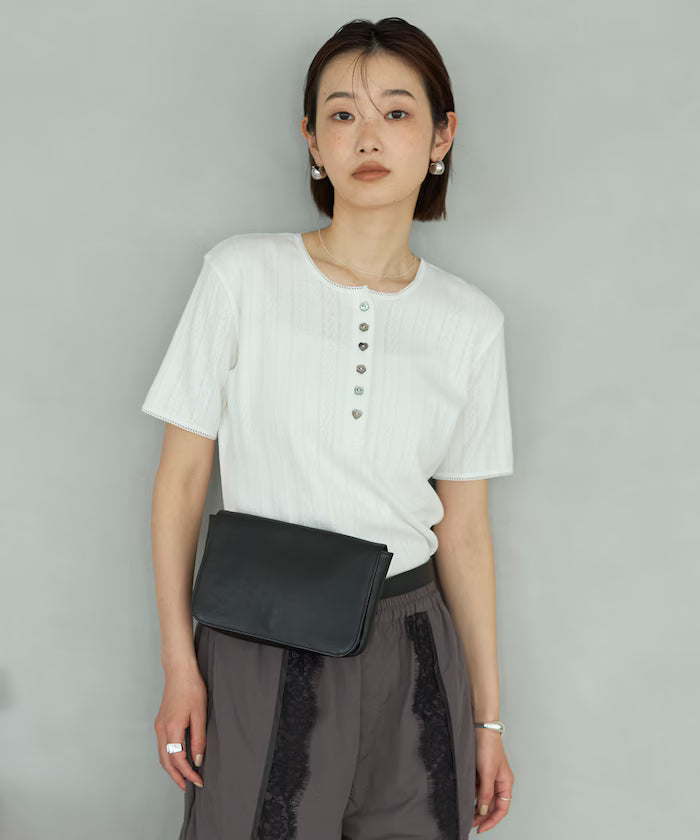 Henry Neck Knitted Lace T-Shirt