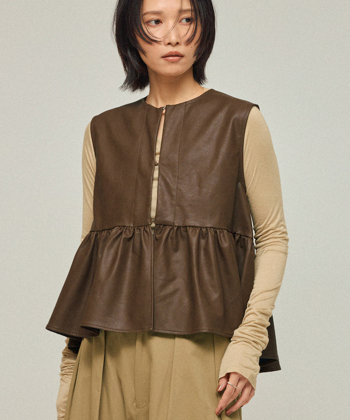 Leather Peplum Gathered Vest
