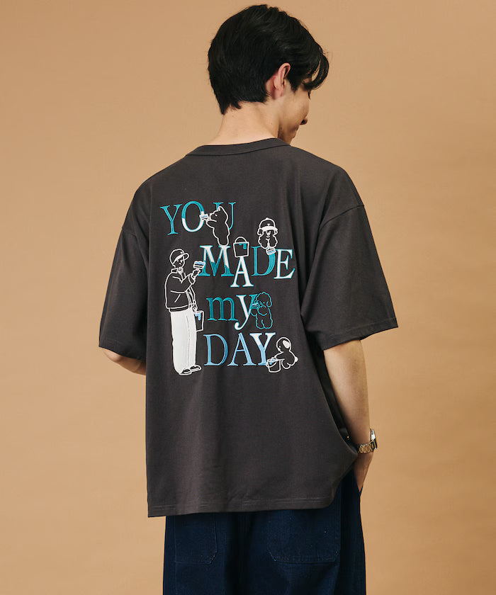 tombonia/Tombo nia Back Print Crew Neck T-Shirt/YOU MADE MY DAY