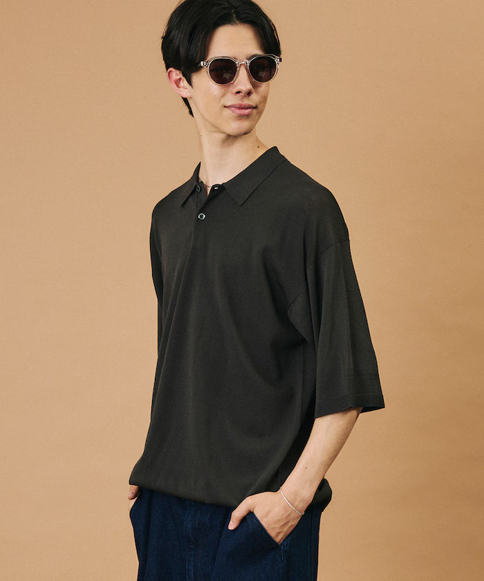 [New Color Added] SUPER ICE / Super Ice Short Sleeve Polo Neck Knit / Contact Cold Sensation - Charcoal