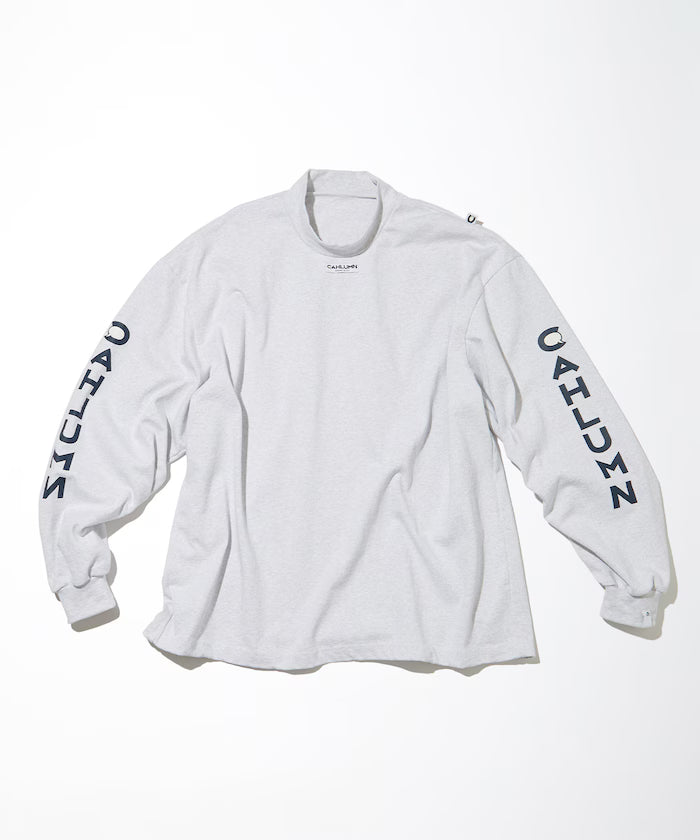 Heavy weight Jersey Mock Neck L/S Print Tee - Light Gray