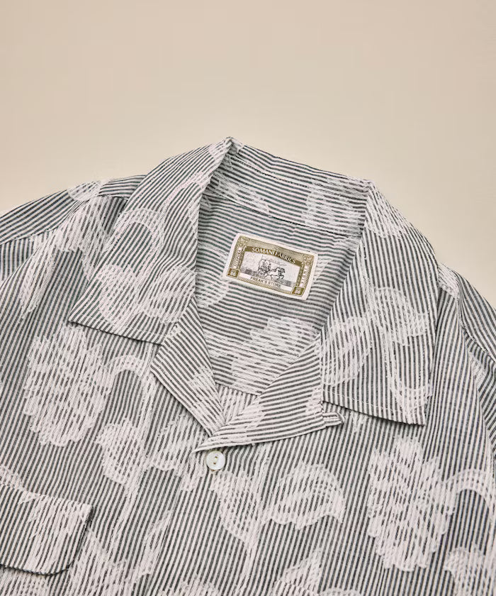 India-made Relaxed Fit Cut Jacquard Stripe Open Collar Short Sleeve Shirt