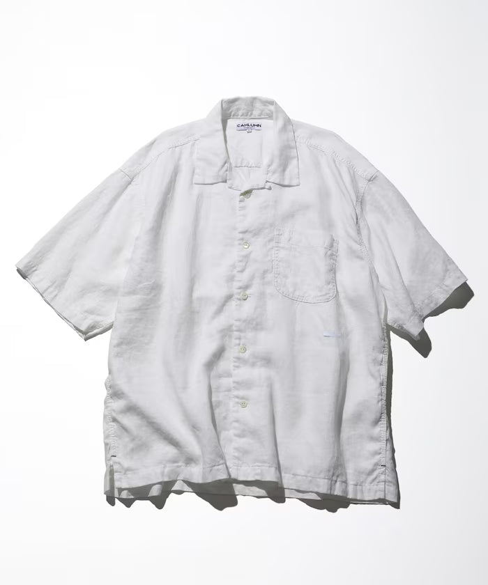 Linen Open Collar Shirt - White