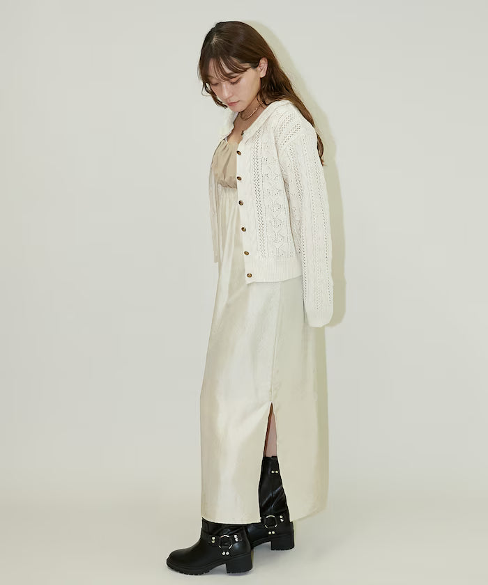 Mixed Material Shirring Satin Dress Limited Release