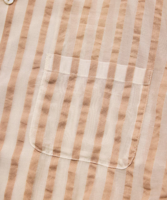 Indian-made Relaxed Fit Wide Stripe Sheer Sucker Open Collar Short Sleeve Shirt