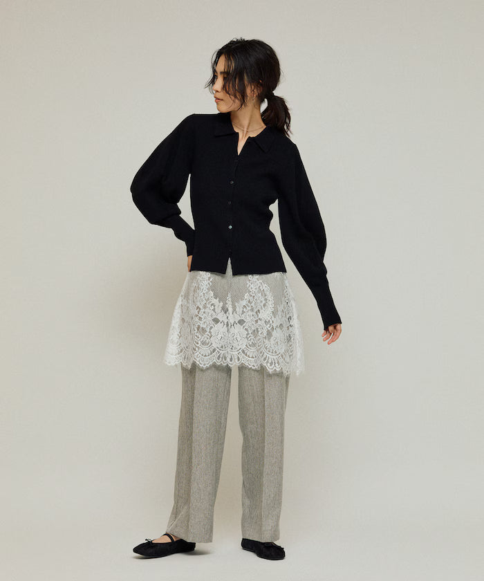 Lace Layered Slacks / Center Press Wide Slacks