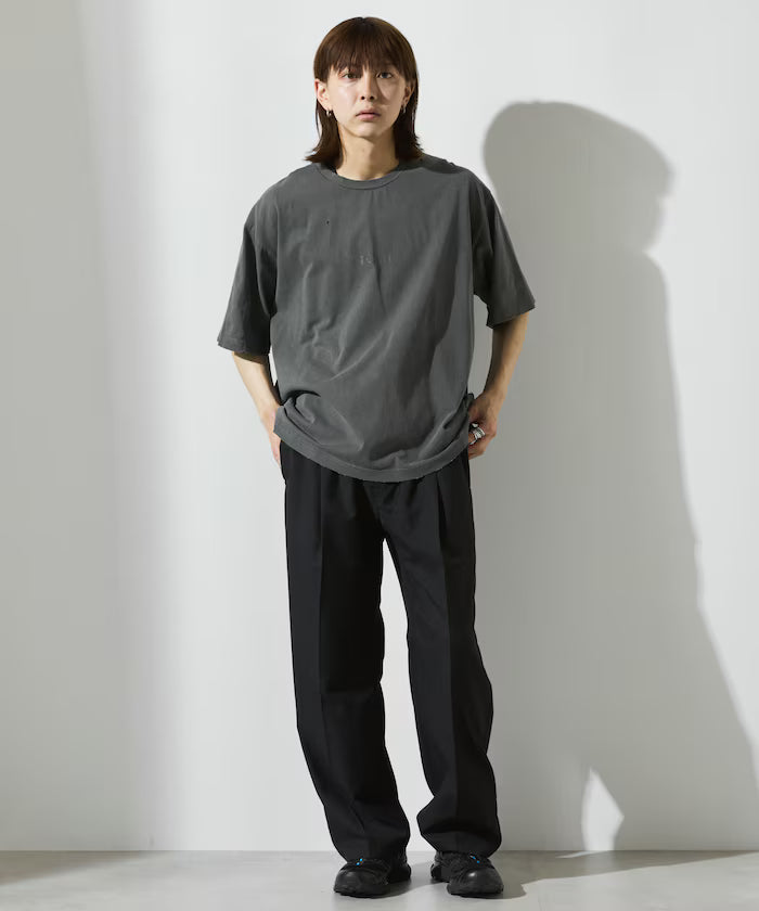 7.3 oz damaged processed front logo print short sleeve T-shirt / oversized crew neck short sleeve T-shirt