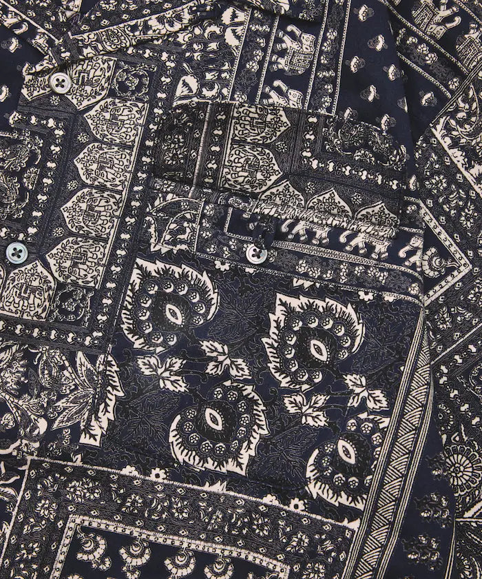 India-made Relaxed Fit Paisley Print Open Collar Short Sleeve Shirt Bandana Pattern