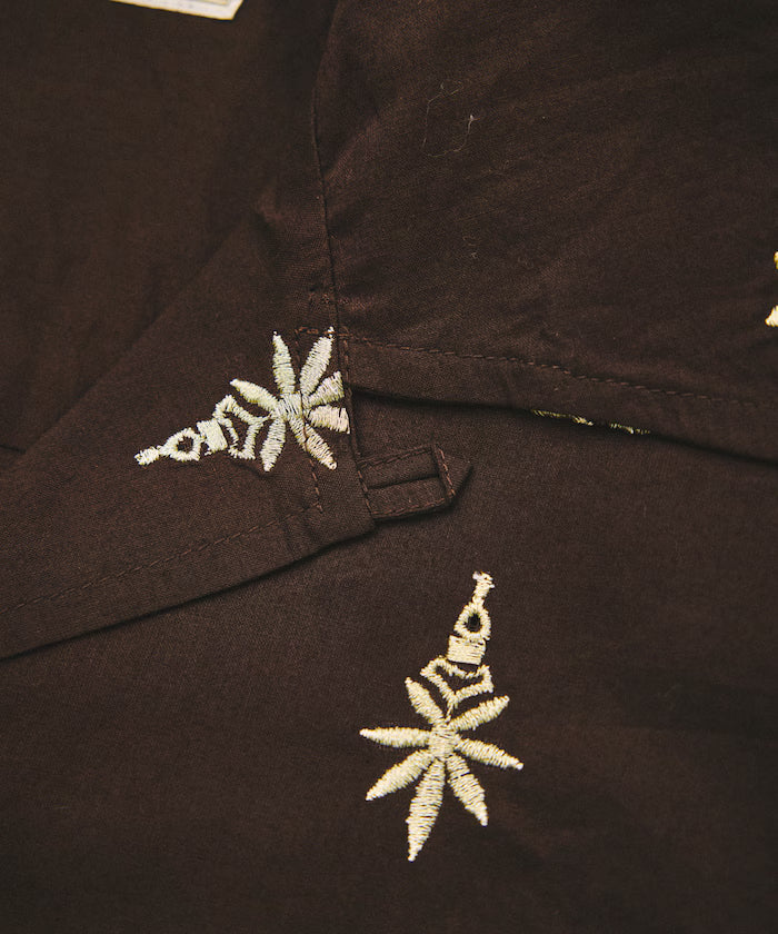 India-made all-over pattern embroidered relax-fit open collar short sleeve shirt