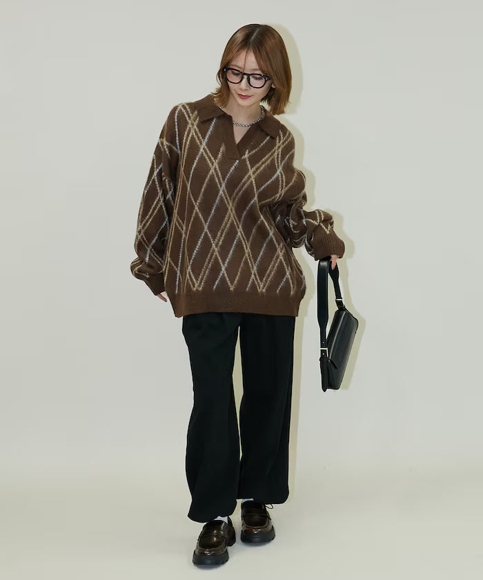 Checked pattern mohair touch skimmer knit limited edition