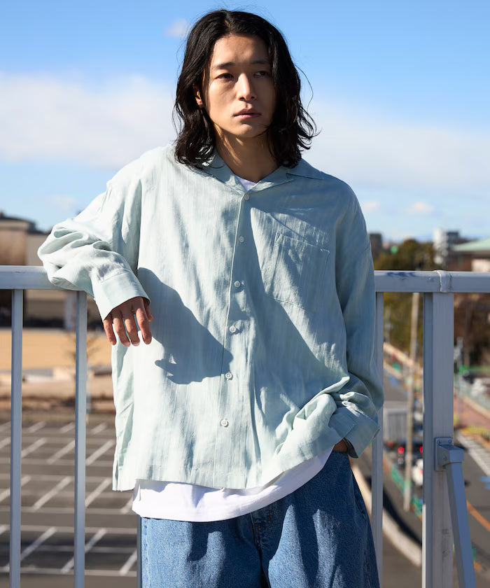 Dobby Woven Long Sleeve Open Collar Shirt / Big Silhouette