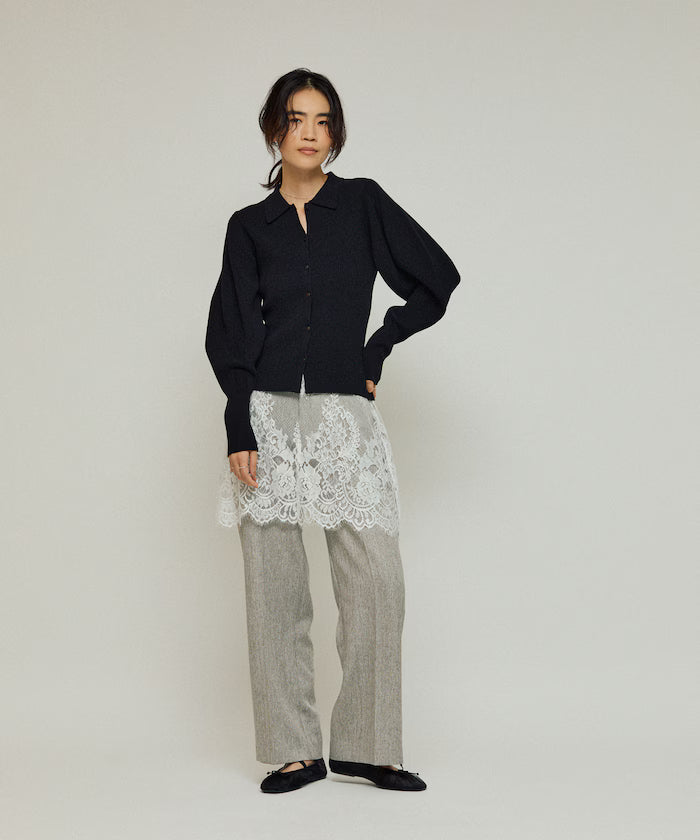 Functional material silk blend knit polo volume sleeve knit cardigan / anti-pill / machine washable