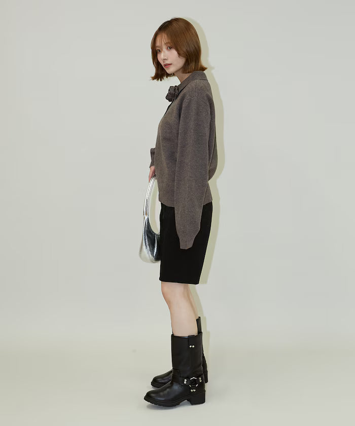 Polo knit pullover with flower motif - limited edition