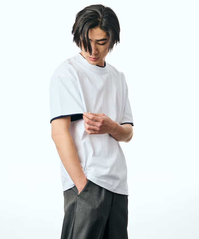 Limited Edition Relaxed Fit Color Block Fake Layered Crew Neck T-Shirt