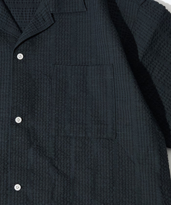 Seersucker Spindle Open Collar Short Sleeve Shirt
