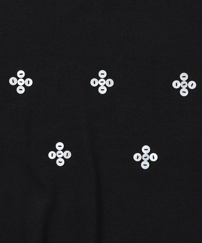 Shell Button Flower Motif Cotton Modal T-Shirt