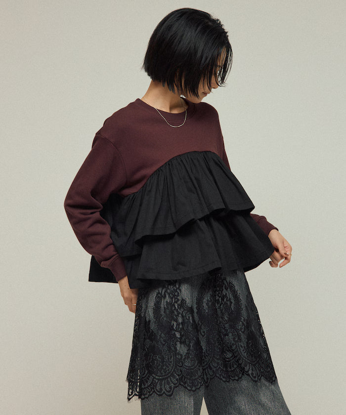 Organic Cotton Docking Frill Sweat / Relaxed Fit / Backed Sweat