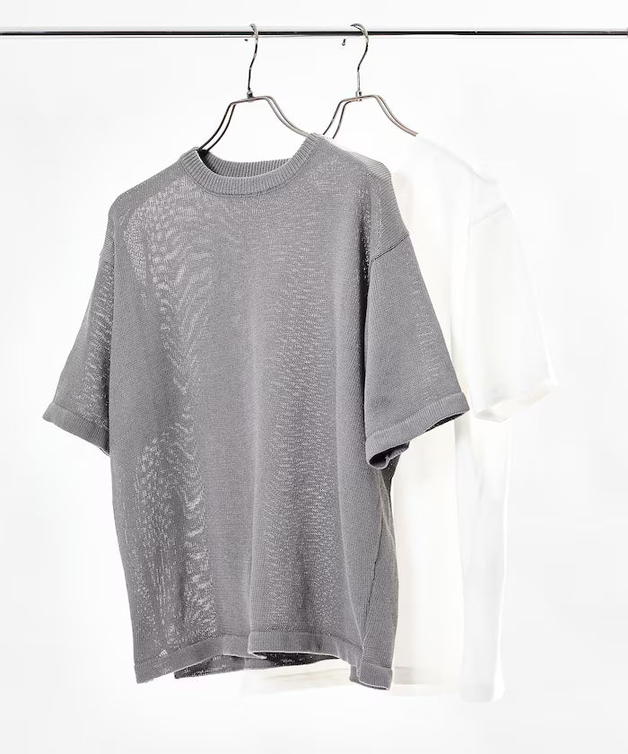 Sheer Knit & Cotton T-Shirt Layered Set
