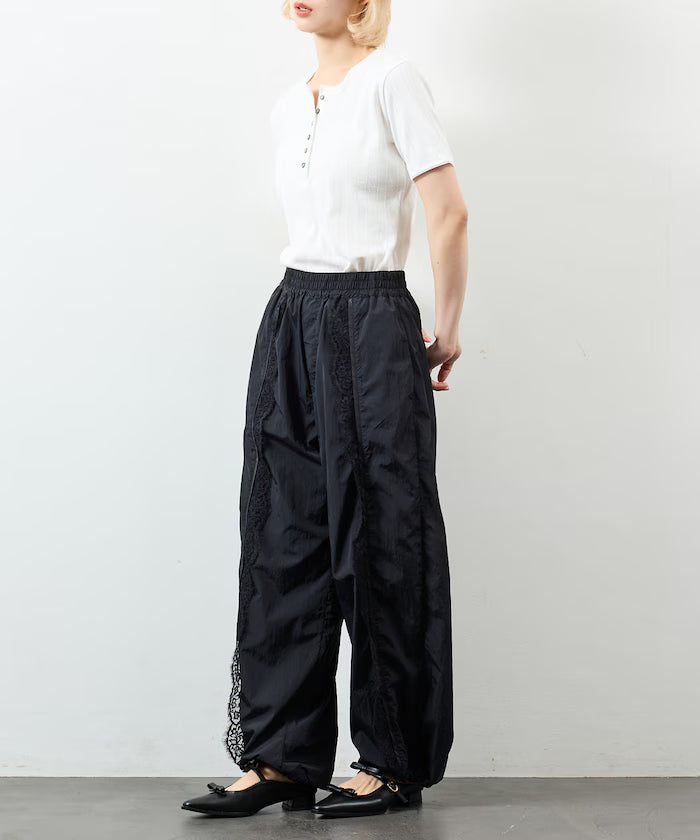 Nylon Lace Easy Wide Pants