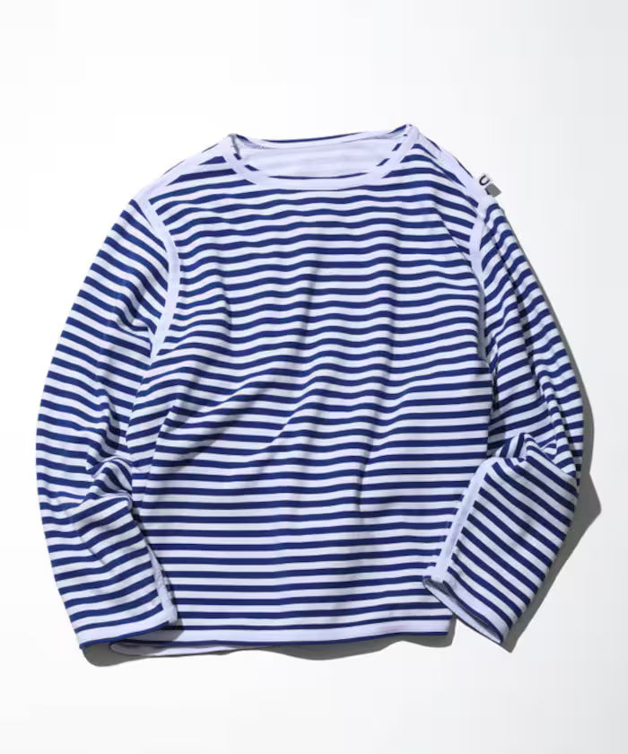 Boat Neck Horizontal Stripe french terry Long Sleeve Tee
