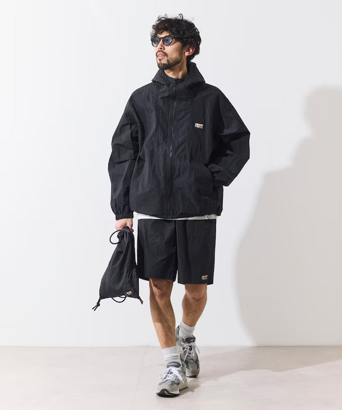 Outdoor Ripstop Nylon One Point Logo Zip-Up Parker Shorts Bag 3P Set