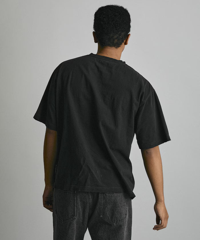7.3 oz damaged processed front logo print short sleeve T-shirt / oversized crew neck short sleeve T-shirt