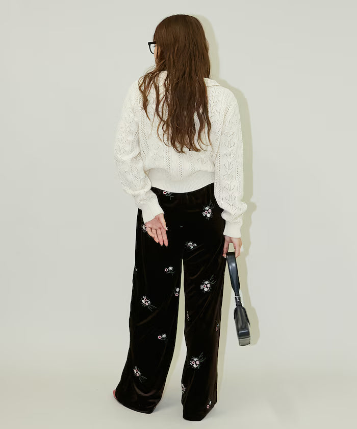 Flower Embroidery Velvet Easy Pants Limited Edition