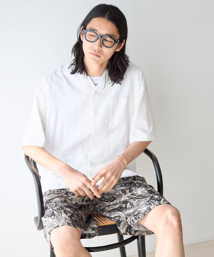 Dobby Weave Short Sleeve Open Collar Shirt / Big Silhouette