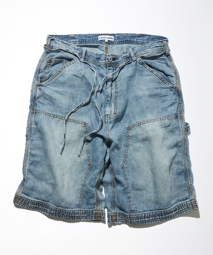 French Linen Denim Painter Shorts - Navy
