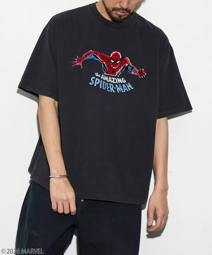 MARVEL/Marvel Spider-Man Crew Neck T-Shirt / Static Electricity Flock Processing