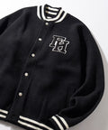 Relaxed Fit Logo Knit Varsity Jacket - Black