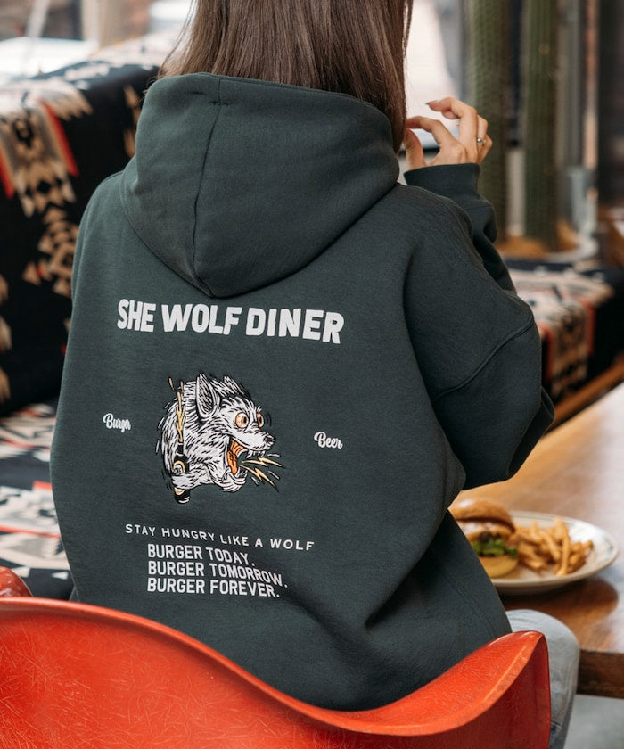 SHE WOLF DINER×FREAK'S STORE/She Wolf Diner Limited Edition Big Silhouette Back Embroidery Hoodie/WOLF 【Limited Release】