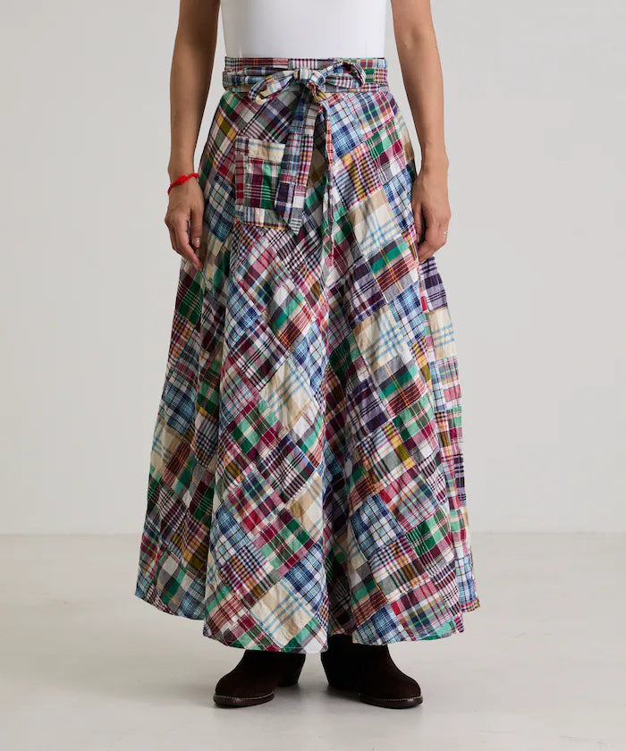 Indian patchwork check wrap skirt