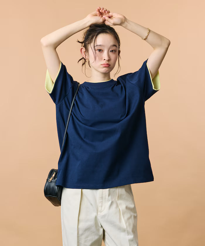 Limited Edition Relaxed Fit Color Block Fake Layered Crew Neck T-Shirt