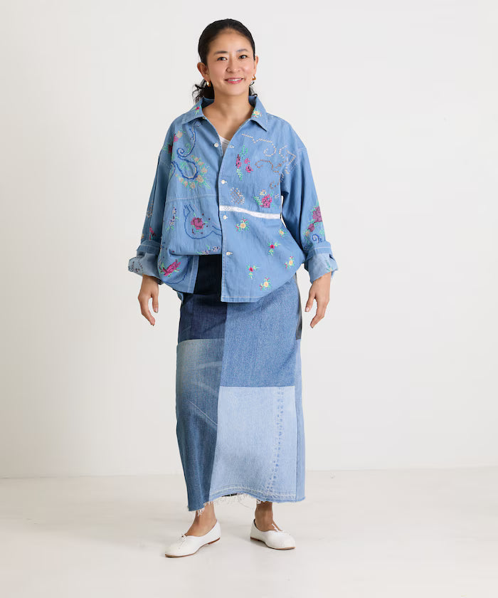 Open Collar Embroidered Shirt Jacket