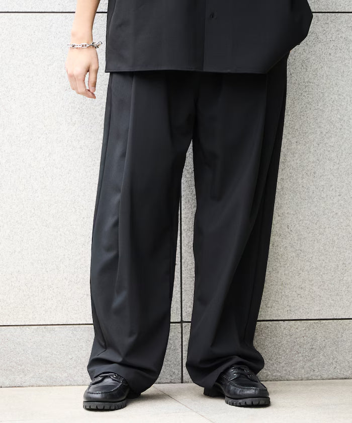 Relaxed Fit Linen Touch Setup/Open Collar Shirt/Wide Slacks [Limited Edition]