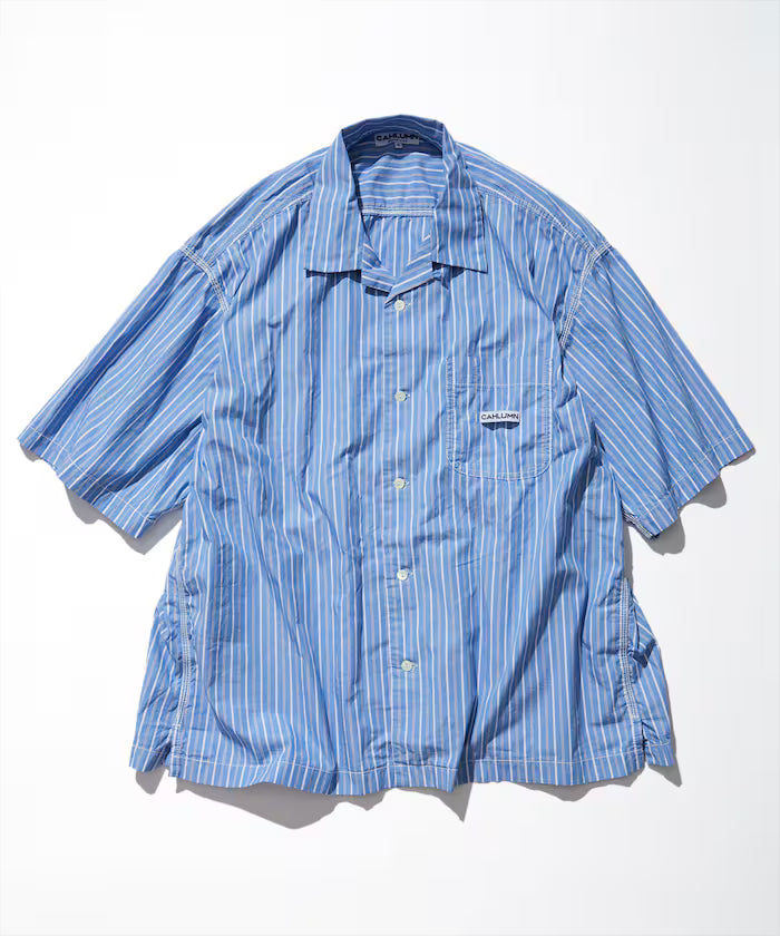 Magazine Pocket Chain Stitch Open Collar Shirt - Border/Stripe