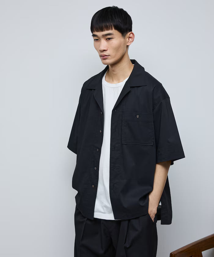 Ramie Blend Oversize Short Sleeve Open Collar Shirt / Easy Care Shirt / Linen Blend Short Sleeve Shirt