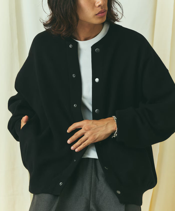 Relax Fit Relax Fit Sweat-like Knit Crew Neck Snap Cardigan [Limited Edition] - Black