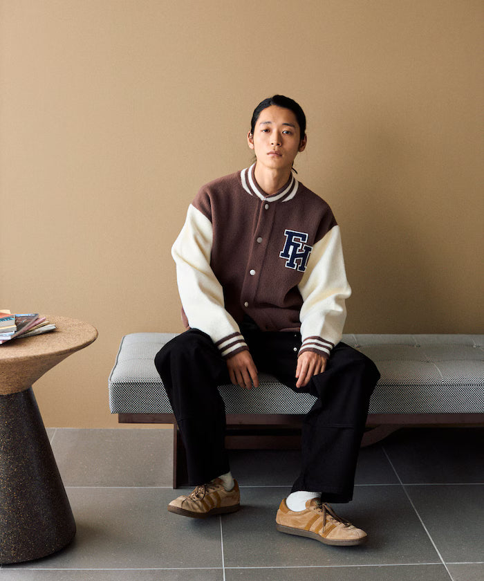 Relaxed Fit Logo Knit Varsity Jacket