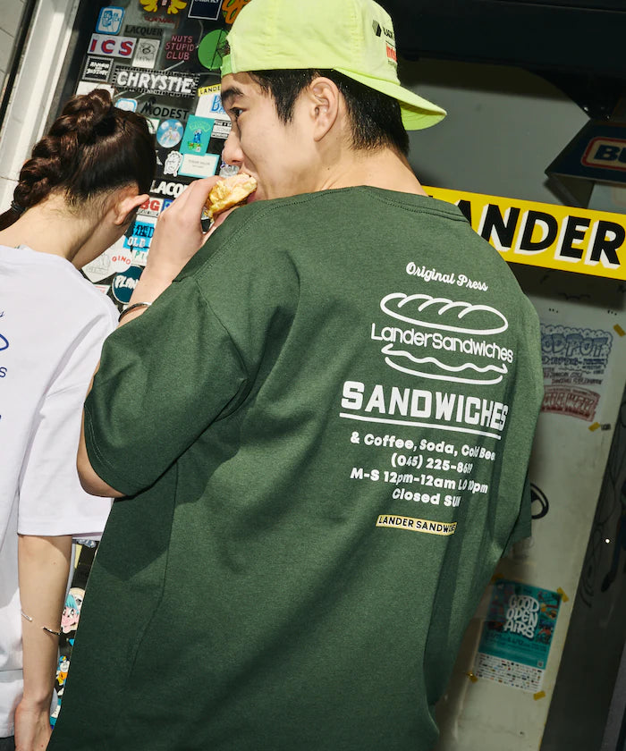 LANDER SANDWICHES×FREAK'S STORE/Lander Limited Edition Big Silhouette Back Print Crew Neck T-Shirt 【Limited Release】 - Green